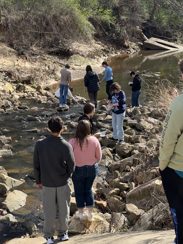 Mrs storms environmental science students collecting water samples at the creek