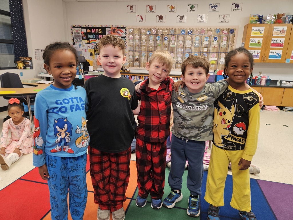 Students dressed up in pajamas.