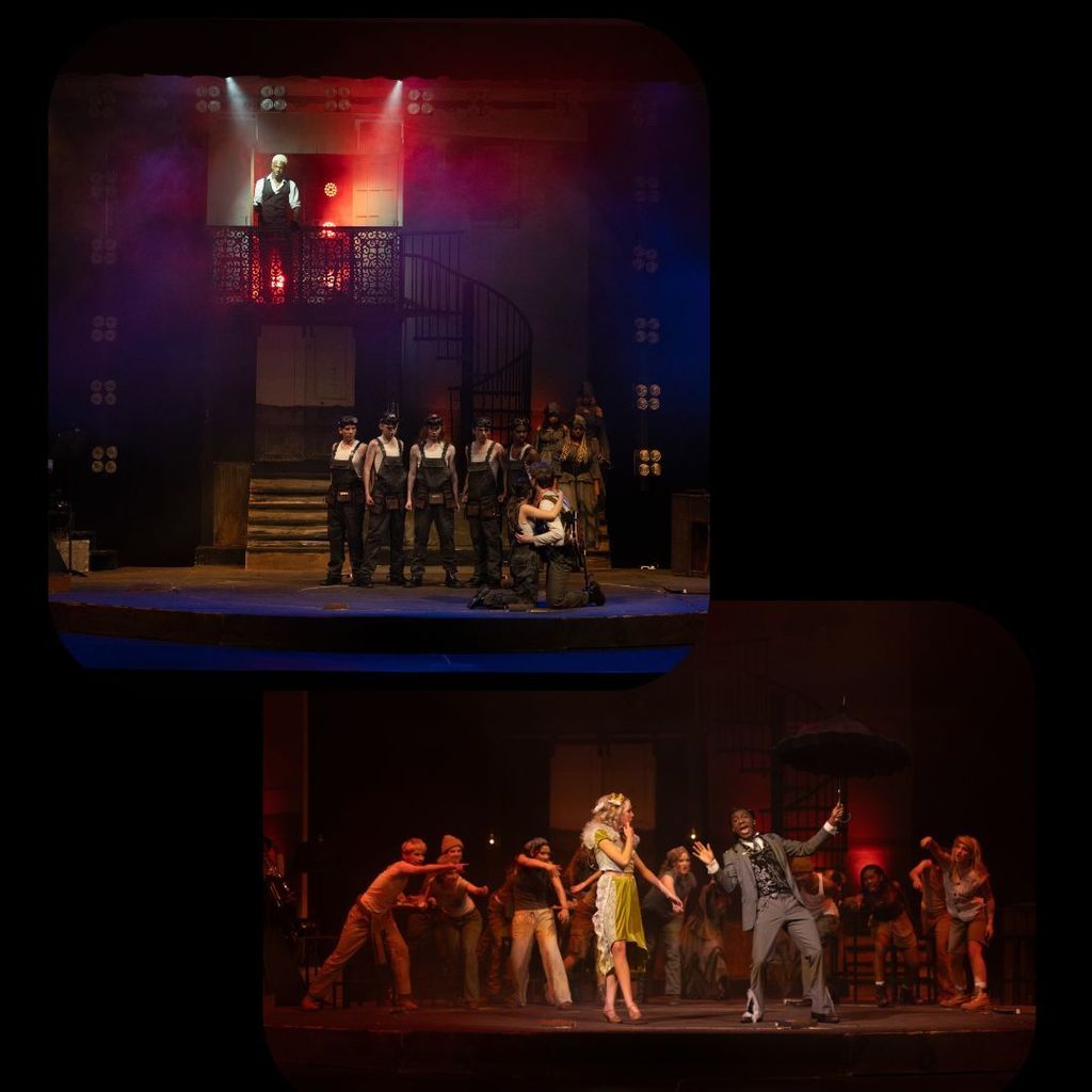 "Hadestown Teen Edition" with photos of the cast during a dress rehearsal