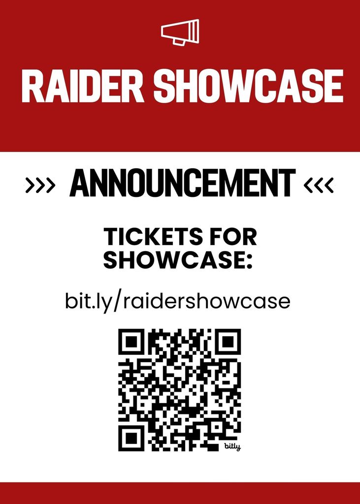 Raider Showcase TIckers for showcase: bit.ly/raidershowcase with QR code