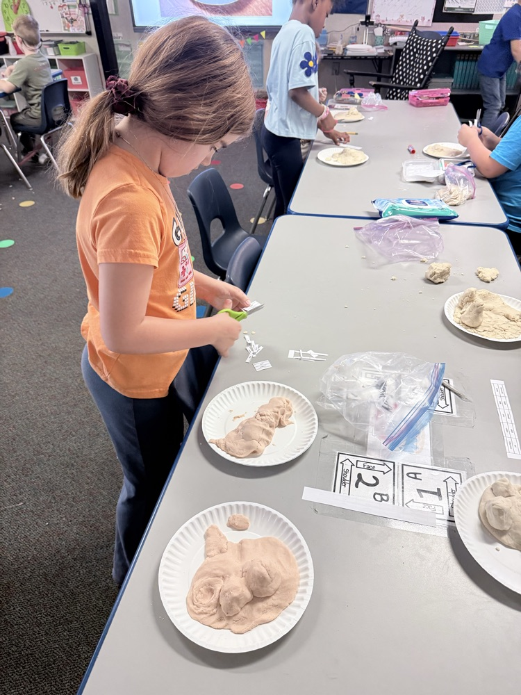 students showing off salt dough landforms 