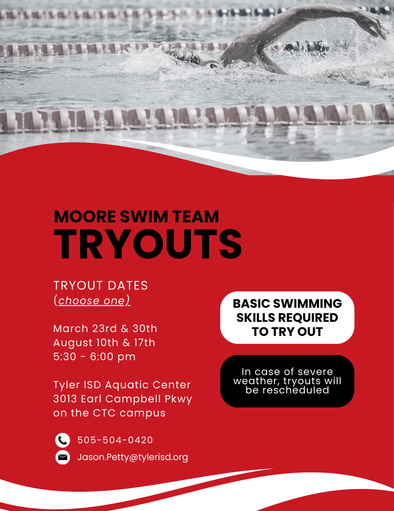 Moore Swim Tryouts March 23 & 30 August 10 & 17 5:30- 6:00pm