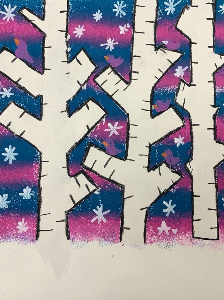 white trees on a purple and blue background art