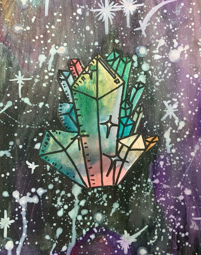 teal crystal over a black background art