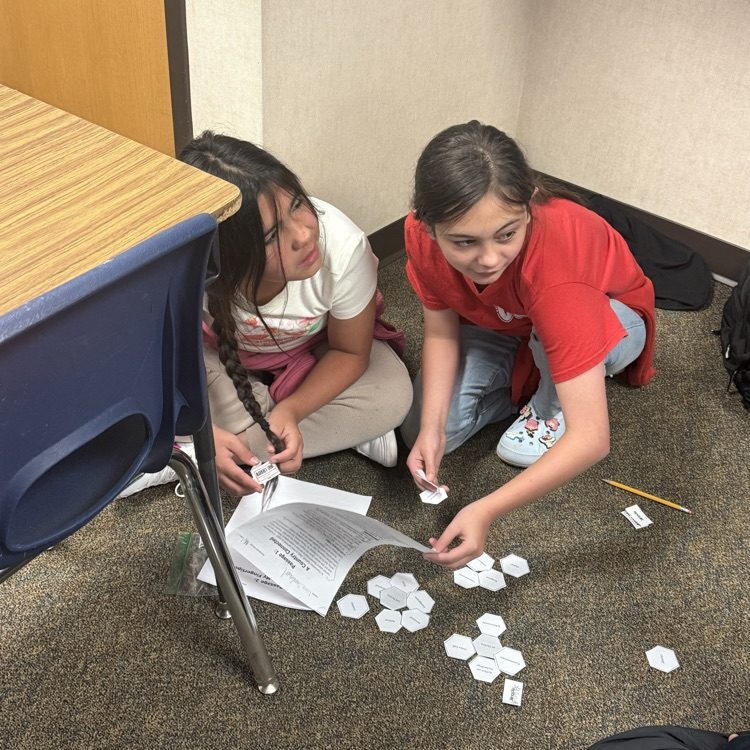 students working collaboratively on hexagonal activity
