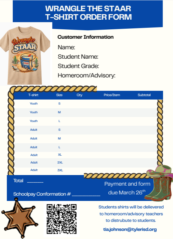 Wrangle the STAAR T-Shirt Order Form.