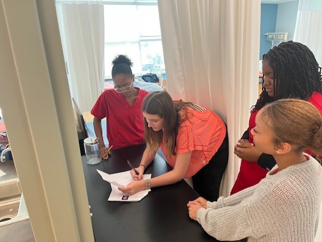 Tyler ISD Career & Technology Center students learning about the lymphatic system.