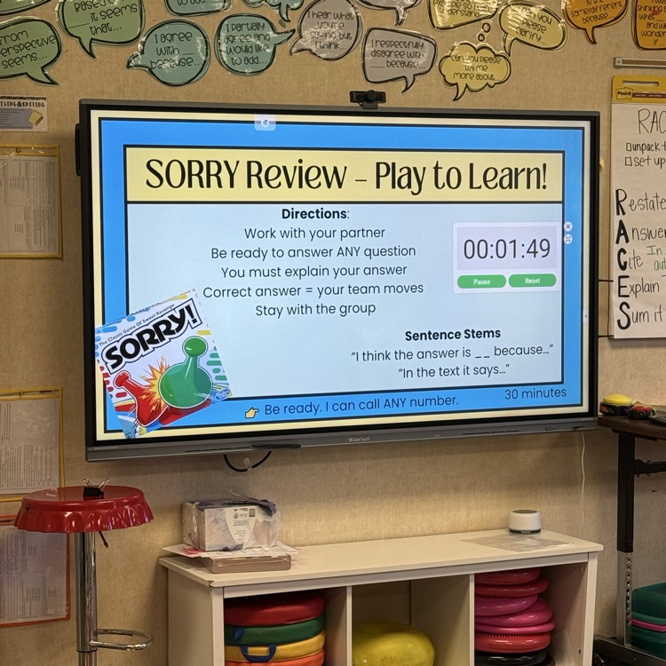 students playing life size sorry game reviewing for test 