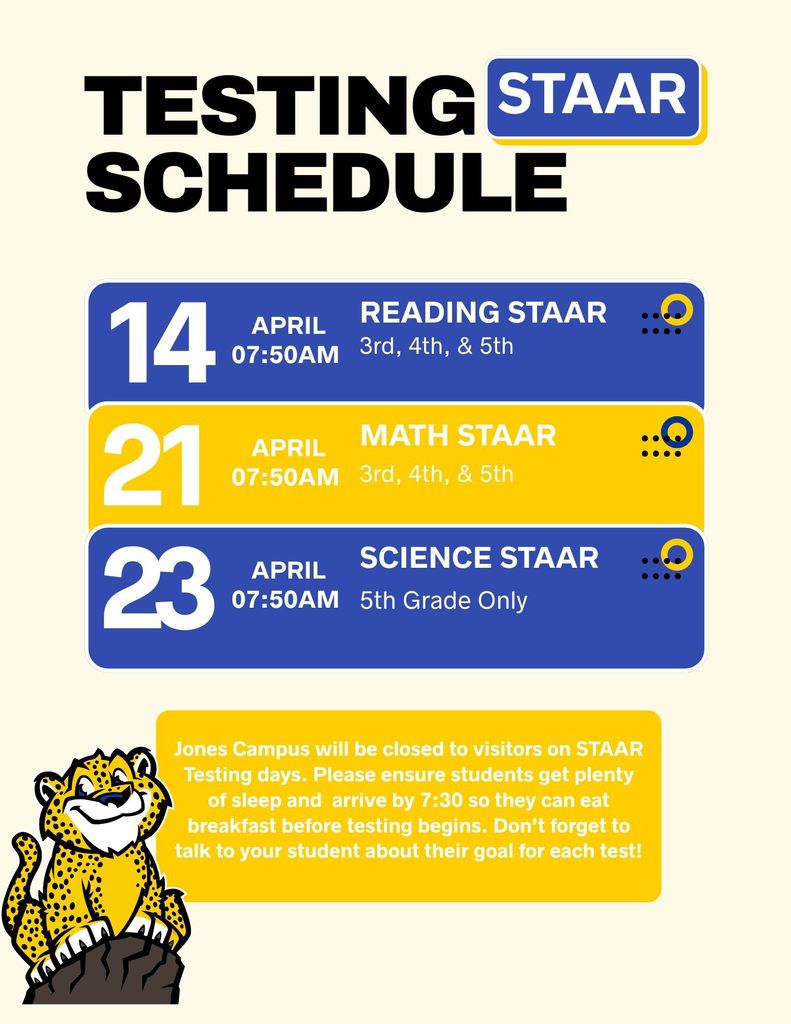 Jones Testing Schedule