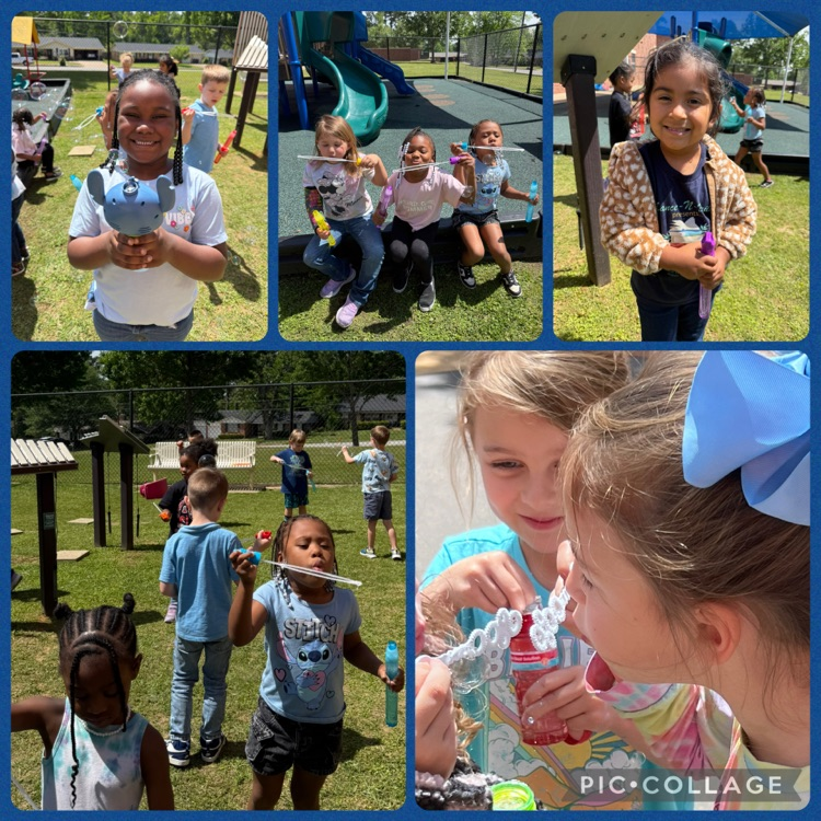 student blowing bubbles 