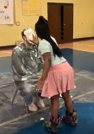 Students get to Pie Mr. Harbour in the face
