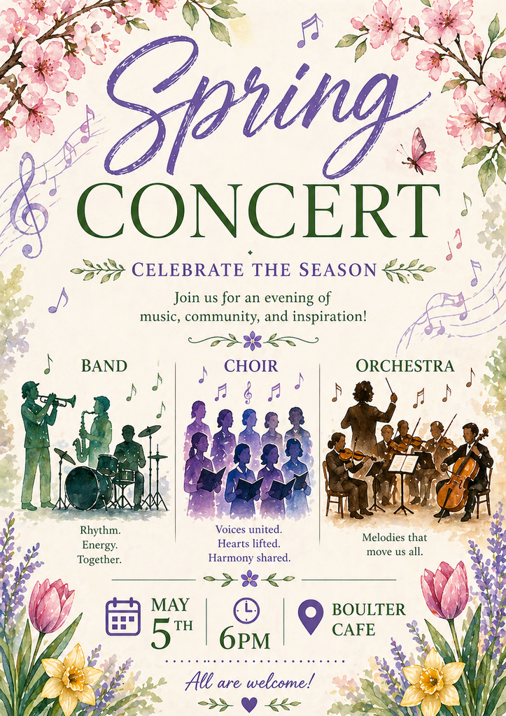 Spring Concert , May 5th at 6 pm in the Boulter Cafe
