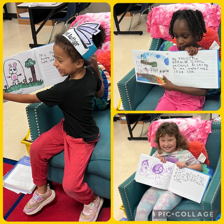 students reading classroom book in teachers chair