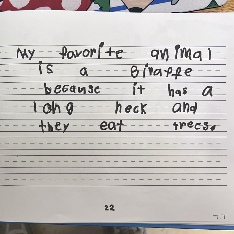 Student writing page