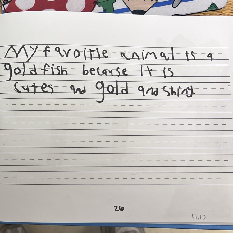 Student writing page