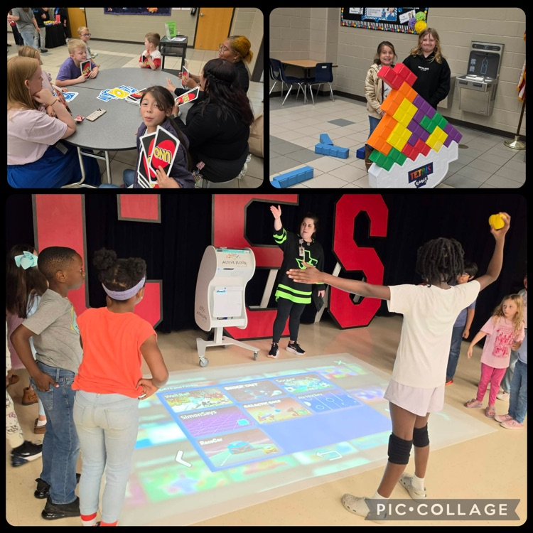Students playing games with their families