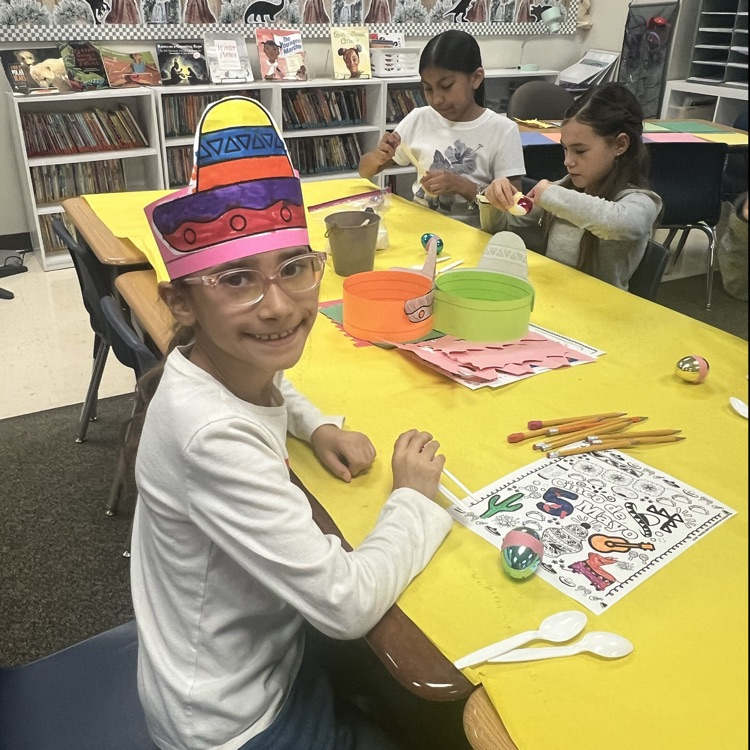 Learning about Mexican culture today. We’ve learned about cinco de mayo, sombreros, maracas and papel picado. They’ve made each. We’re preparing our background knowledge for the Mexico 2000 performance.