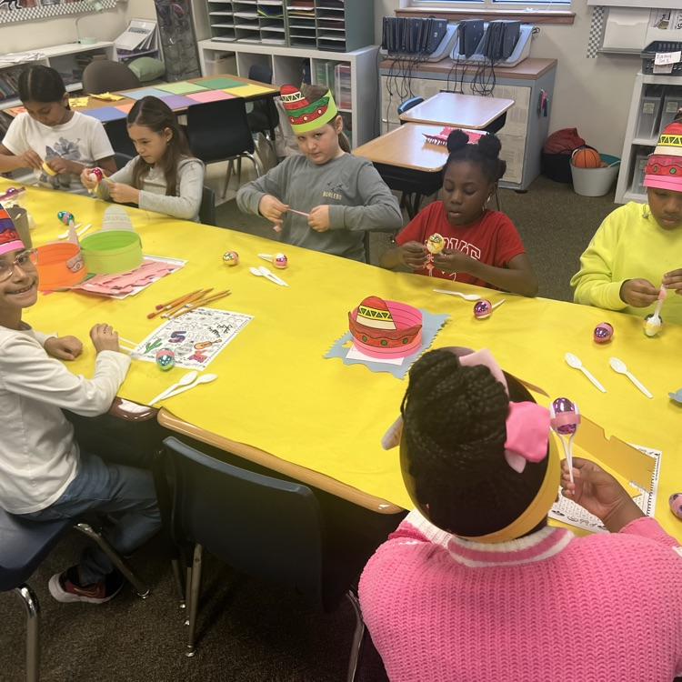 Learning about Mexican culture today. We’ve learned about cinco de mayo, sombreros, maracas and papel picado. They’ve made each. We’re preparing our background knowledge for the Mexico 2000 performance.