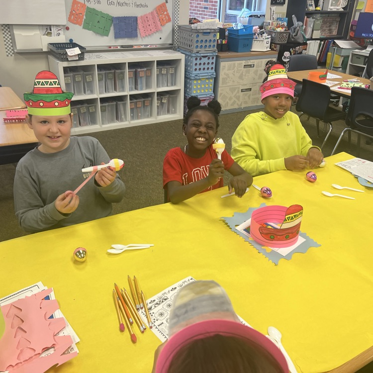 Learning about Mexican culture today. We’ve learned about cinco de mayo, sombreros, maracas and papel picado. They’ve made each. We’re preparing our background knowledge for the Mexico 2000 performance.
