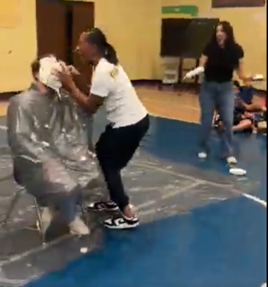 Mrs Waters gets to pie Mr. Harbour