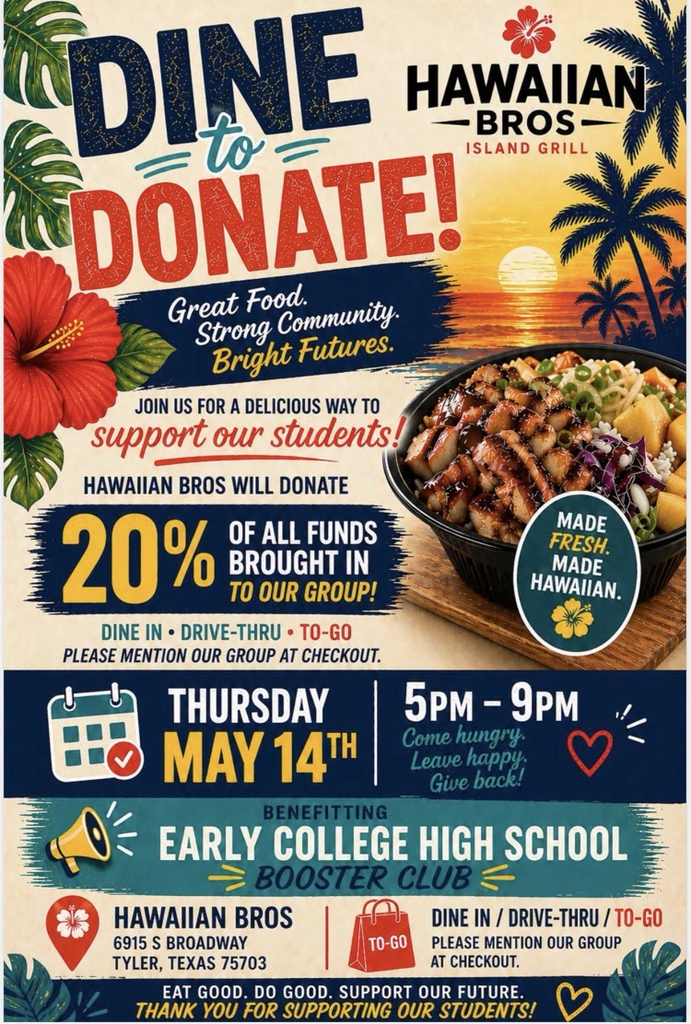 ECHS fundraiser at Hawaiian Bros May 14 from 5-9 pm