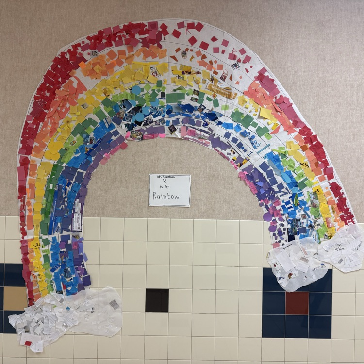 rainbow scrap paper mural project on wall