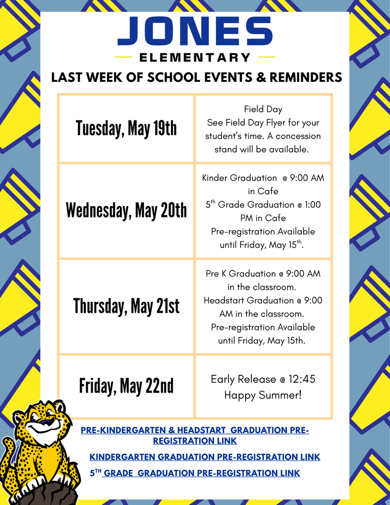 last week of school events