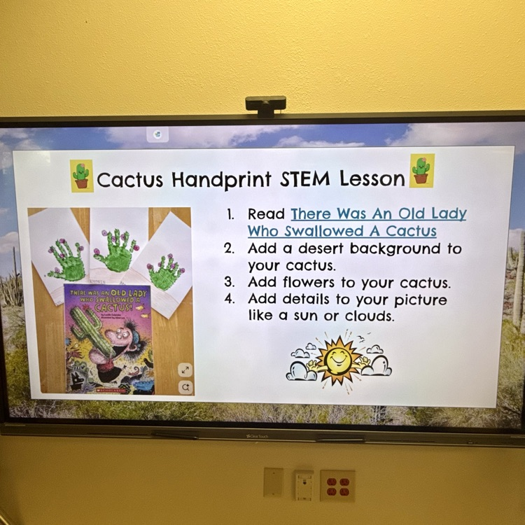 students completing a hand print cactus craft
