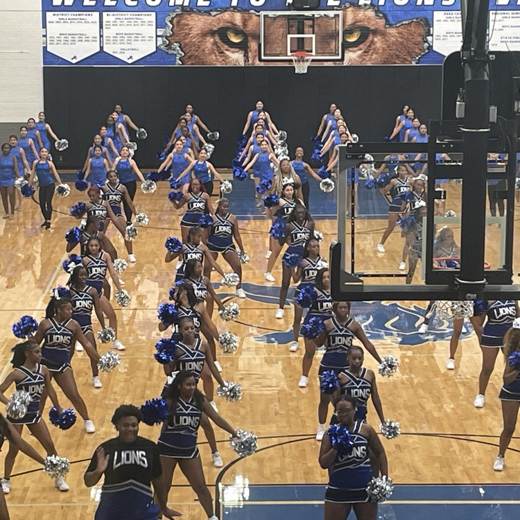 drill team and cheerleaders performing