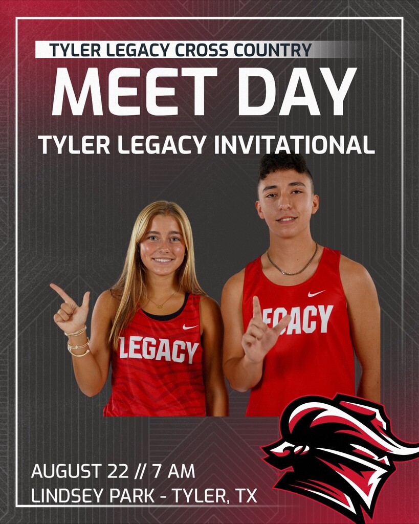 Poster with two athletes in red shirts, one woman pointing, one man with hand gesture. Background: black with red and white text and logo.