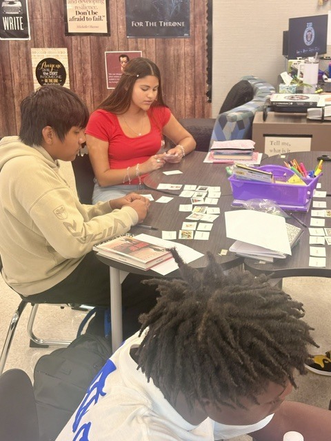 students sorting cards