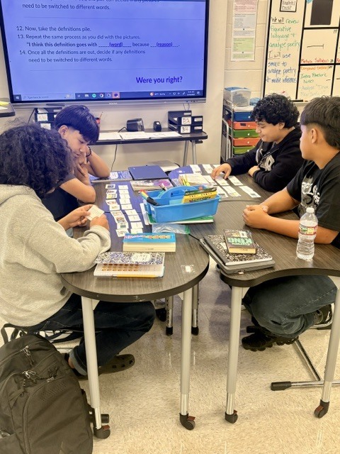 students sorting cards