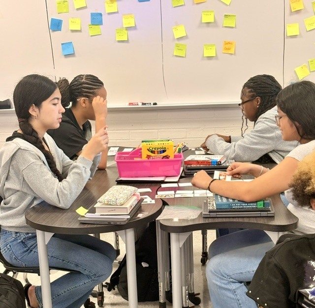 students sorting cards