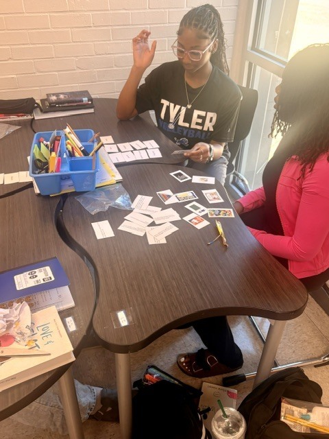 students sorting cards