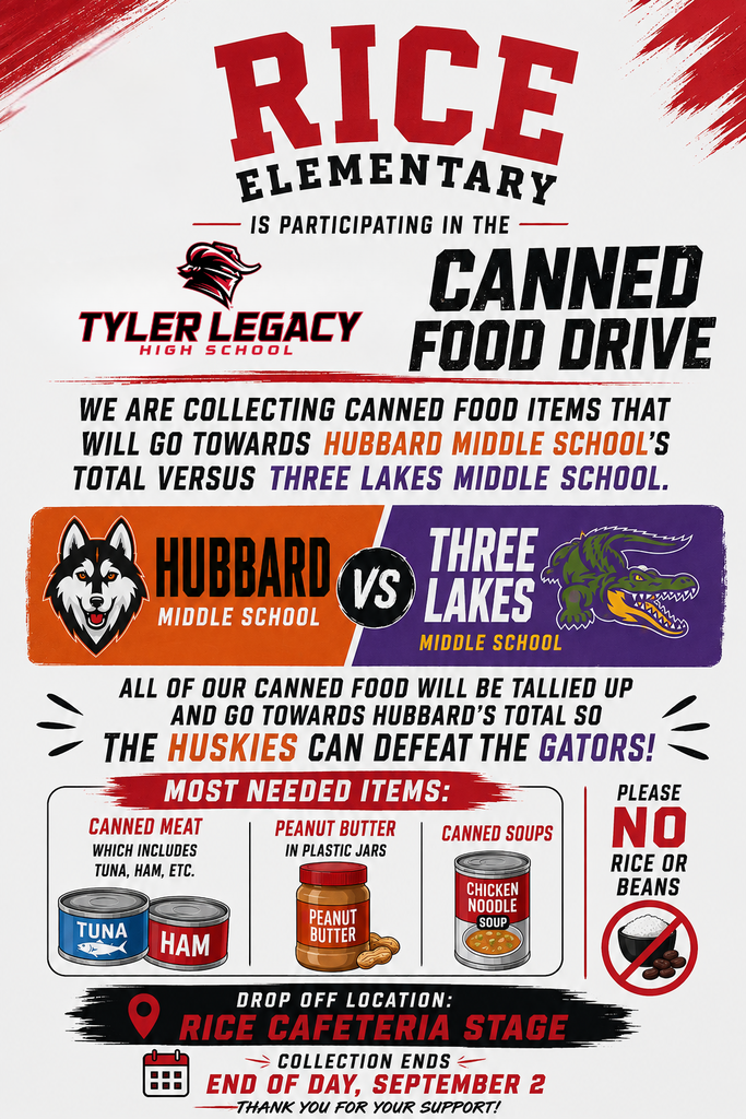 Canned food drive flyer. We are collecting through Wednesday, Sept. 2nd. Specifically requesting canned meat like tuna, chicken, or ham, plastic jars of peanut butter, and canned soups. Please, no beans or rice.