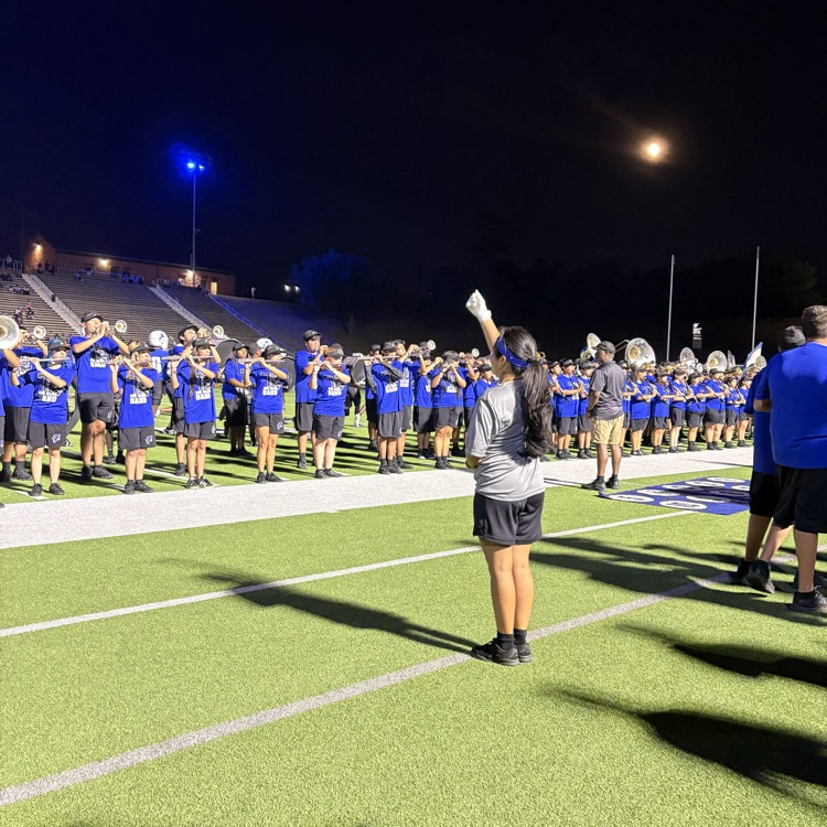 band and drum major performing on the field