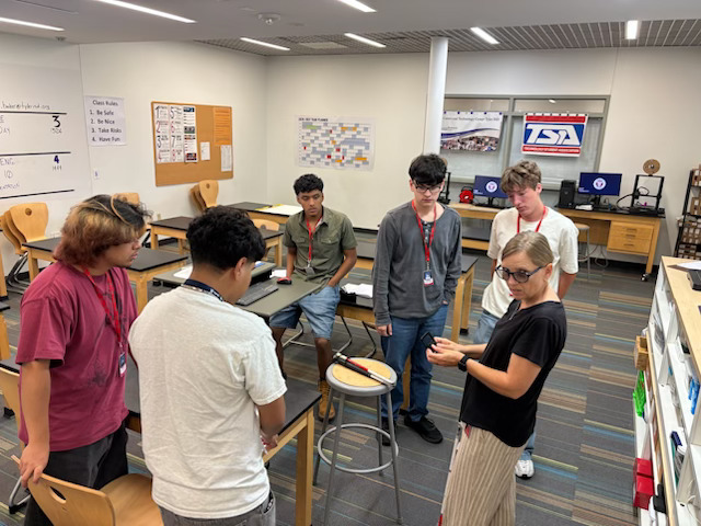 Tyler ISD mobility orientation specialist with students