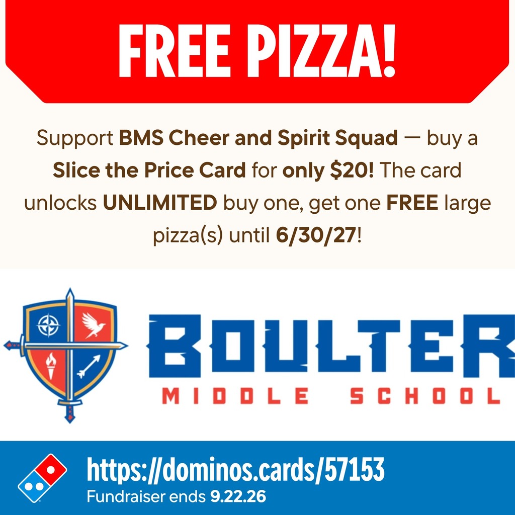 Red and white graphic with text reading "FREE PIZZA!" and an advertisement for a Slice the Price card.