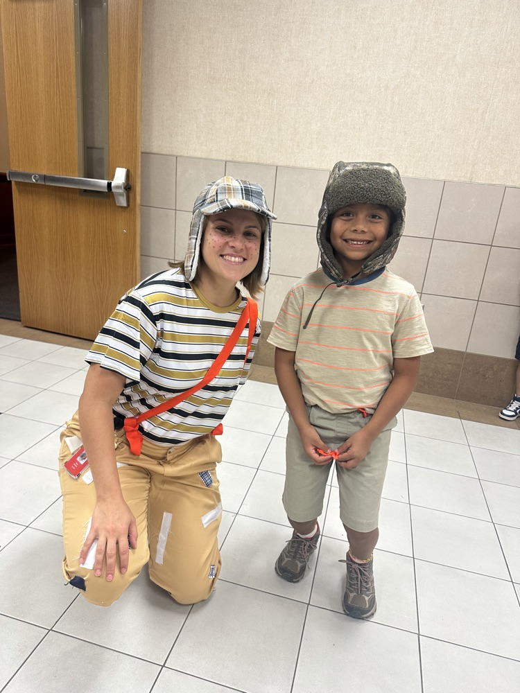 teacher and student dressed as El Chavo