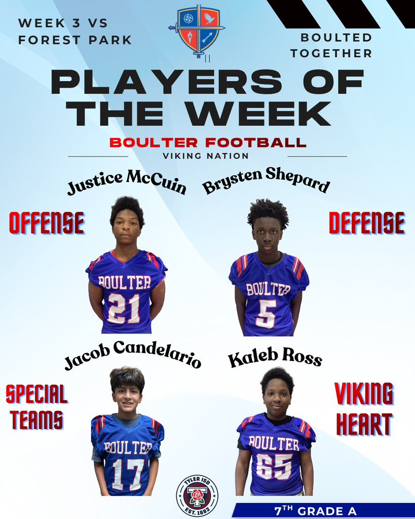 Poster shows players of the week for week 3. Includes Justice McCuin, Brysten Shepard, Jacob Candelario, and Kaleb Ross.