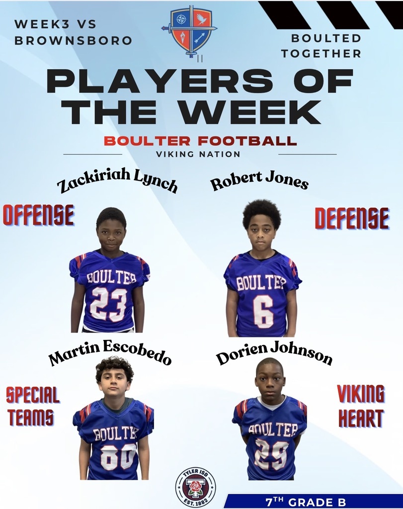 A blue poster announces "Players of the Week" for Week 3, featuring four football players in blue jerseys with numbers 23, 6, 60, and 29.