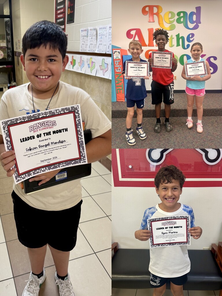 students holding certificates for leader of the month