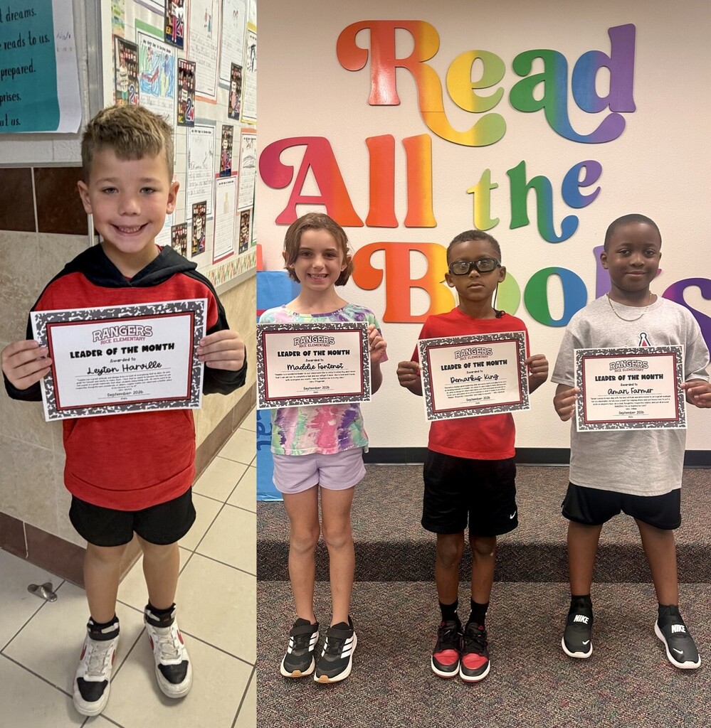 students holding certificates for leader of the month