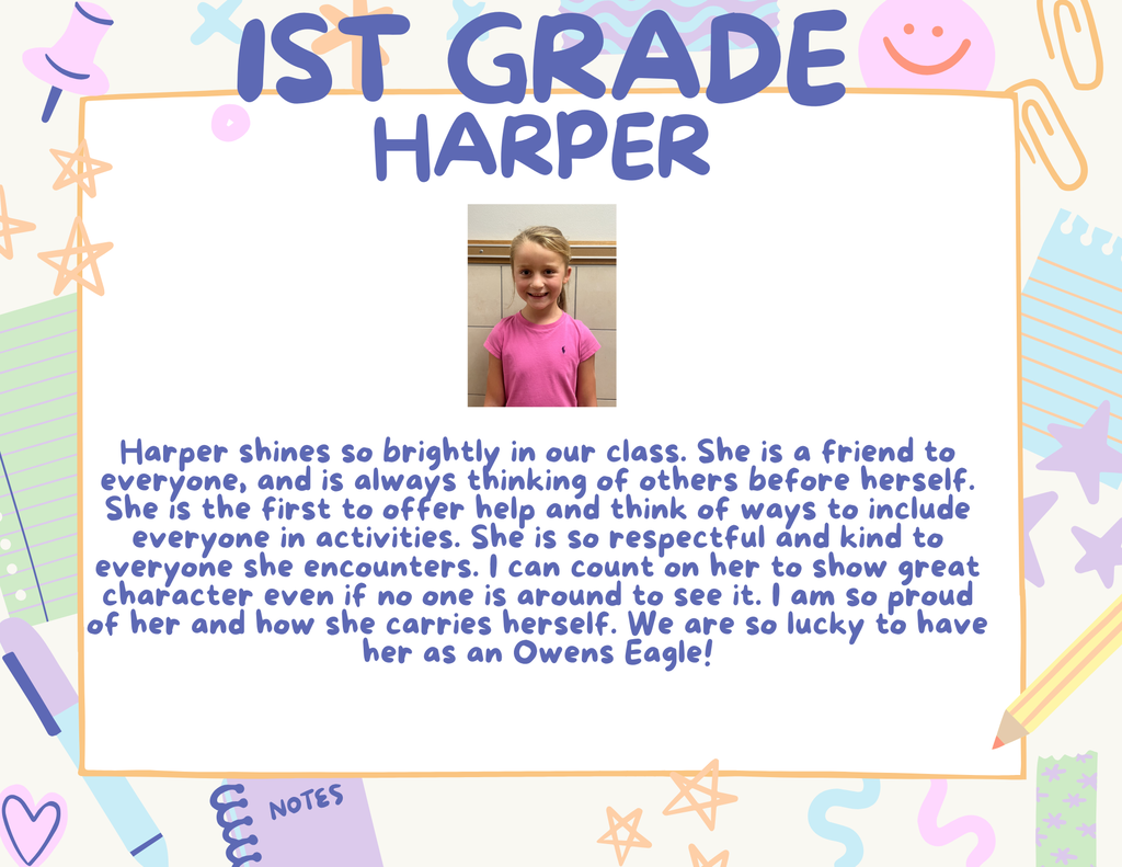 1st Grade Student of the Month, Harper