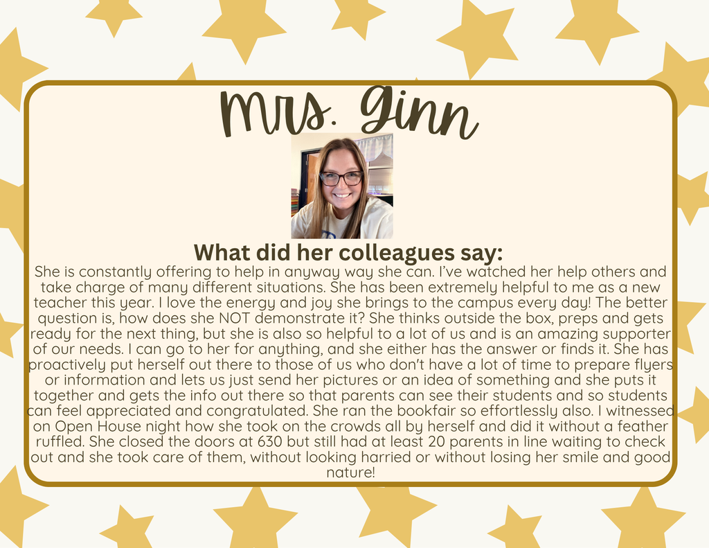 Teacher of the Month, Mrs. Ginn