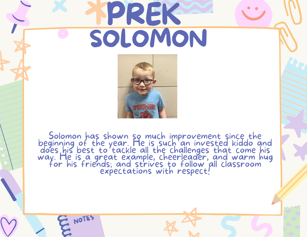 PreK Student of the Month, Solomon