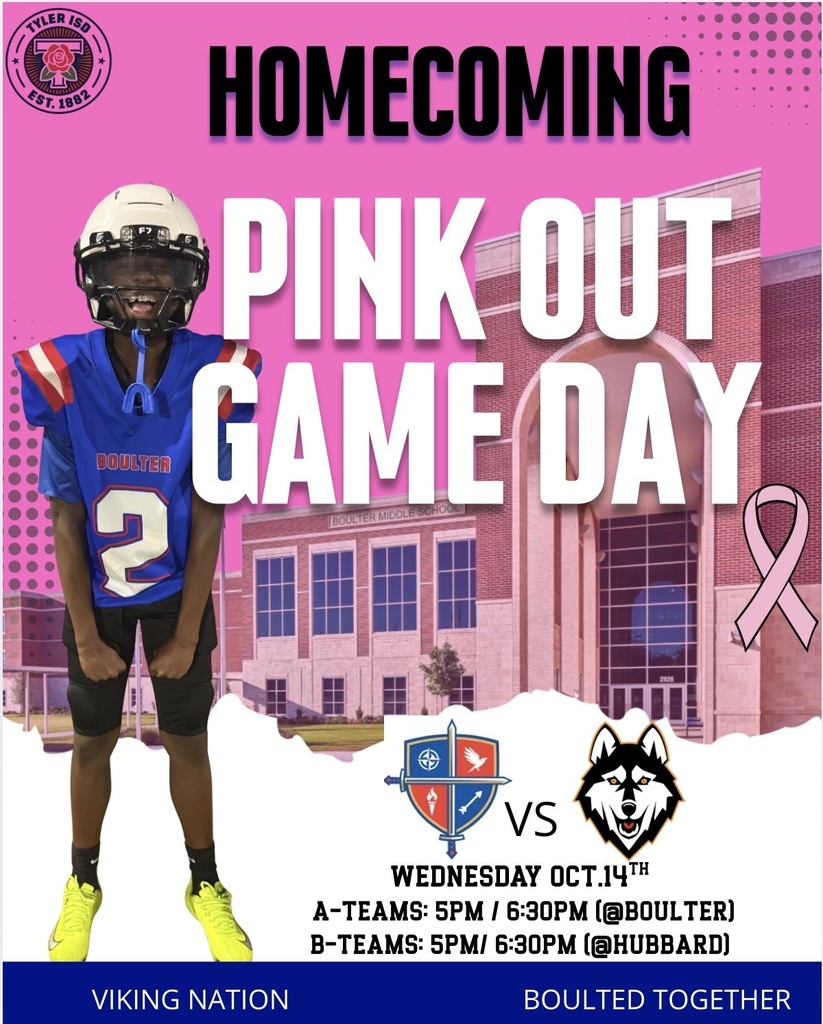Poster promoting a football game with a young player in a football uniform. Pink ribbons and event details are displayed.