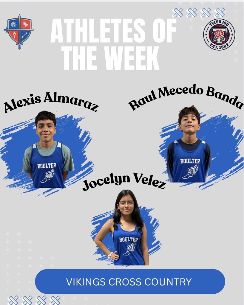 Four young athletes are shown wearing blue jerseys, two boys and two girls. The text reads "Athletes of the Week" and includes names.