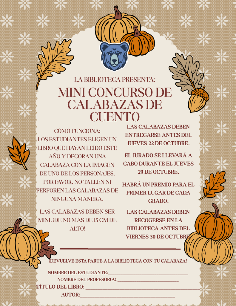 A poster displays a pumpkin-themed design with text. It includes instructions for a pumpkin contest. Details for participation are listed.