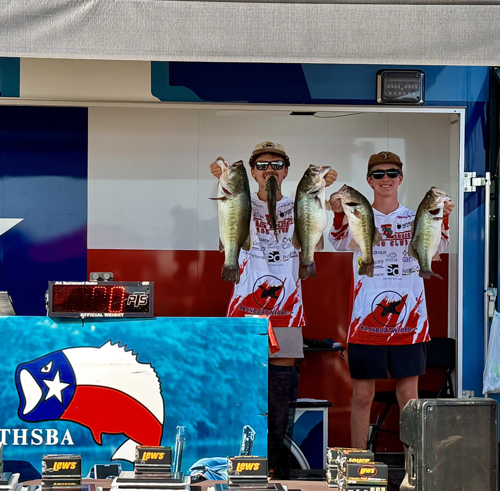 bass team members with their trophies